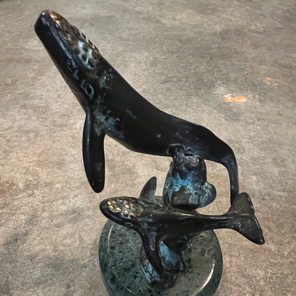 Humpback Whale & Calf Sculpture Brass Bronze SPI Gallery 6” Coastal Beach Decor